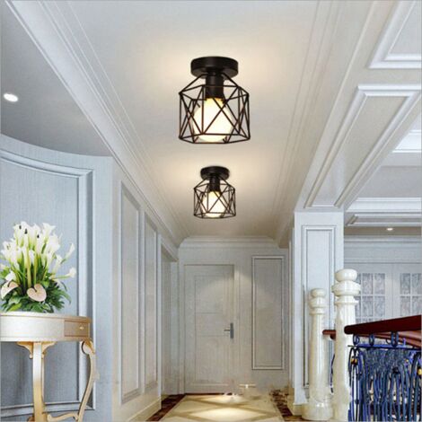 Vintage Ceiling Light Iron Metal Lampshade Industrial Ceiling Lamp Retro Chandelier For Hallway Bedroom Kitchen Living Room Black