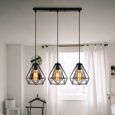 Industrial Pendant Light Pendant Lights Retro Black Diamond 20CM Ceiling Light 3 Lights For Living Room Dining Room Bar Balcony Cafe E27