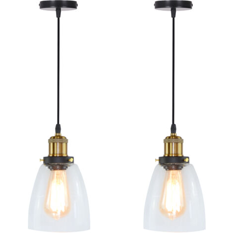 2PCS Industrial Interior Pendant Light Retro Pendant Lights E27 Glass Ceiling Light Black For Bedroom Kitchen Living Room Hotel (1/5)
