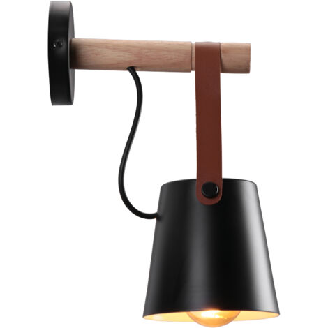 Modern Wall Lamp Simple Metal Wall Sconce Wood Retro Wall Light,For Bedroom,Bar,Restaurant,Cafe,Club Black E27 (1/5)