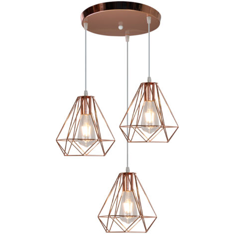 Industrial Pendant Lights Retro Ceiling Lights Rose Gold Metal 3 Lights Ceiling Light Ø200MM Diamond Pendant Lights Vintage Chandelier