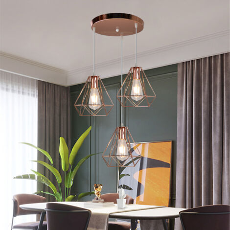 Industrial Pendant Lights Retro Ceiling Lights Rose Gold Metal 3 Lights Ceiling Light Ø200MM Diamond Pendant Lights Vintage Chandelier