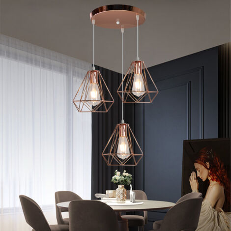 Industrial Pendant Lights Retro Ceiling Lights Rose Gold Metal 3 Lights Ceiling Light Ø200MM Diamond Pendant Lights Vintage Chandelier