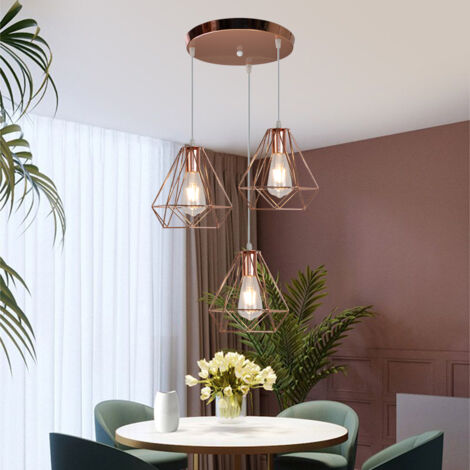 Industrial Pendant Lights Retro Ceiling Lights Rose Gold Metal 3 Lights Ceiling Light Ø200MM Diamond Pendant Lights Vintage Chandelier