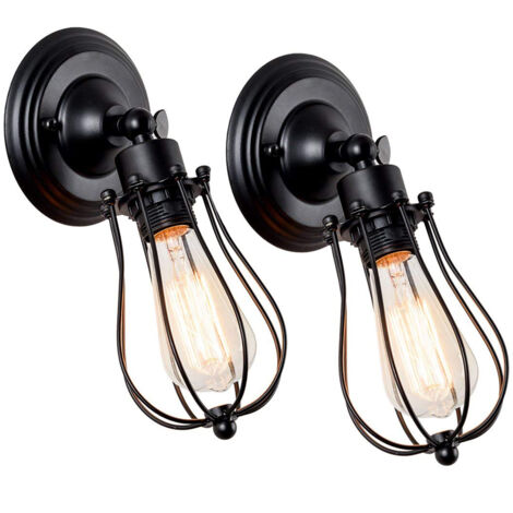 2PCS Retro Wall Lights Industrial Vintage Wall Lamp Metal Wall Sconces Indoor Home Loft,Black