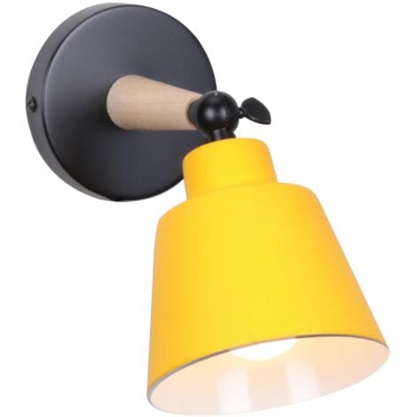 Minimalist Wall Sconce Nordic Yellow Modern Wood Wall Lamp Retro Wall Lights For Bedroom Bedside Hallway Cafe Office Corridor E27