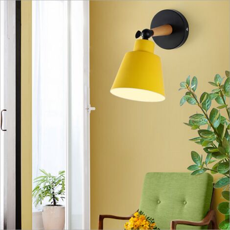 Minimalist Wall Sconce Nordic Yellow Modern Wood Wall Lamp Retro Wall Lights For Bedroom Bedside Hallway Cafe Office Corridor E27