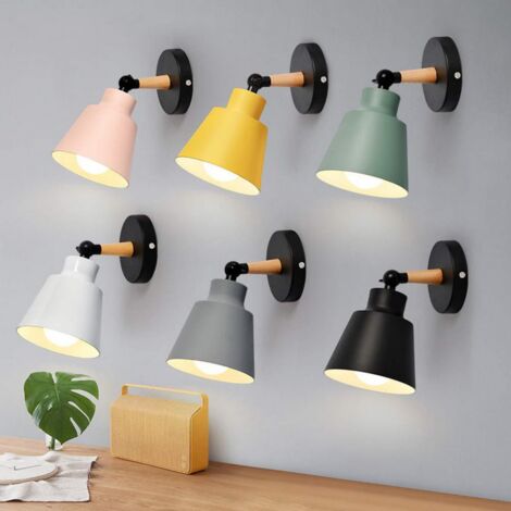 Minimalist Wall Sconce Nordic Yellow Modern Wood Wall Lamp Retro Wall Lights For Bedroom Bedside Hallway Cafe Office Corridor E27