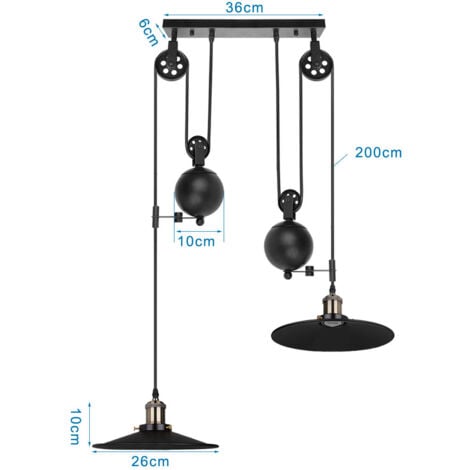 Retro Antique Chandelier Vintage Nostalgia Pendant Light Metal 2 Heads Ceiling Light Black E27 Industrial Pulley Pendant Lights
