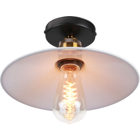 22CM Industrial Antique Metal Ceiling Lamp Retro Vintage Ceiling Light E27 60W For Dining Room Living Room Bar Cafeteria Restaurant (White)