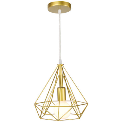 Modern Cage Diamond Ceiling Light, Iron Ceiling Light Industrial Pendant Lights 25CM E27 Retro For Home Kitchen Restaurant Cafe (Gold) (1/5)