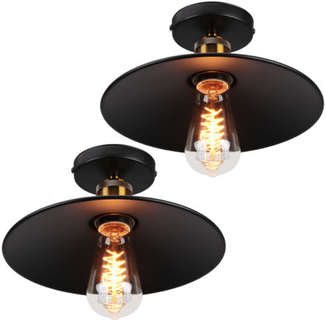 2X 22CM Industrial Antique Ceiling Lamp Metal Retro Ceiling Lights E27 60W For Dining Room Living Room Bar Cafeteria Restaurant(Black)