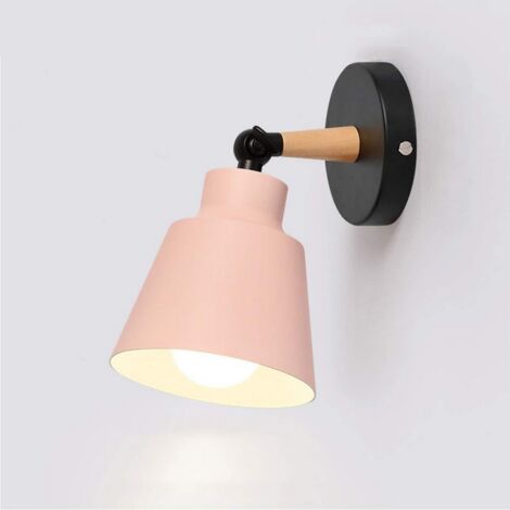 Minimalist Wall Sconce Nordic Pink Modern Wood Wall Lamp Retro Wall Lights For Bedroom Bedside Hallway Cafe Office Corridor E27