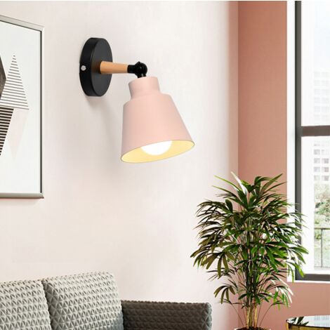 Minimalist Wall Sconce Nordic Pink Modern Wood Wall Lamp Retro Wall Lights For Bedroom Bedside Hallway Cafe Office Corridor E27