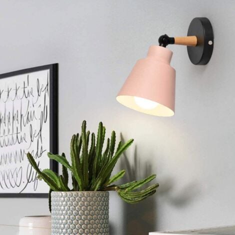 Minimalist Wall Sconce Nordic Pink Modern Wood Wall Lamp Retro Wall Lights For Bedroom Bedside Hallway Cafe Office Corridor E27