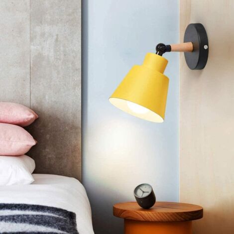 Modern Wood Wall Lamp Minimalist Wall Sconce Nordic Retro Wall Lights For Bedroom Bedside Hallway Cafe Office Corridor E27 Yellow
