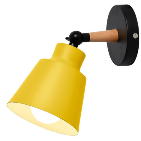 Modern Wood Wall Lamp Minimalist Wall Sconce Nordic Retro Wall Lights For Bedroom Bedside Hallway Cafe Office Corridor E27 Yellow