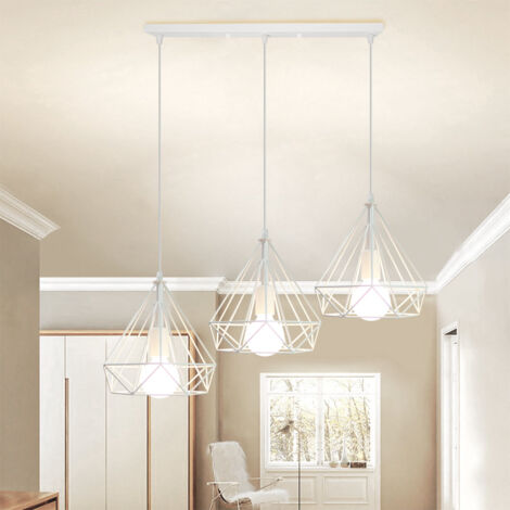 Retro Industrial Pendant Lights Nordic Chandelier Diamond Metal Shade 3 Heads Nostalgic Ceiling Light Vintage Pendant Lights White