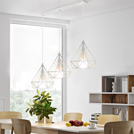 Retro Industrial Pendant Lights Nordic Chandelier Diamond Metal Shade 3 Heads Nostalgic Ceiling Light Vintage Pendant Lights White