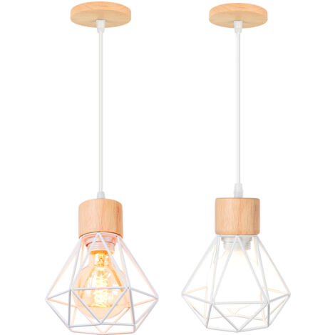Retro Pendant Light Vintage Pendant Light White Modern Ceiling Light Indoor Pendant Light Metal Wood Pendant Lights (2PCS)