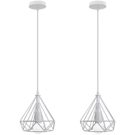 2PCS Retro Pendant Lights White 20CM Cage Diamond Shape Ceiling Light Vintage Pendant Light E27 Modern Ceiling Lights (1/5)