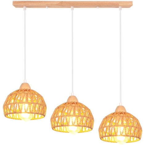 Retro Pendant Light 3 Lights Hemp Rope Braided Pendant Light Modern ...