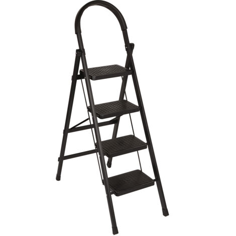 Step Ladder, 4 Step Folding Ladder, Portable Step Ladder, Multifunctional Storage Rack, Flower Pot Rack Easy to Store, Black (1/5)