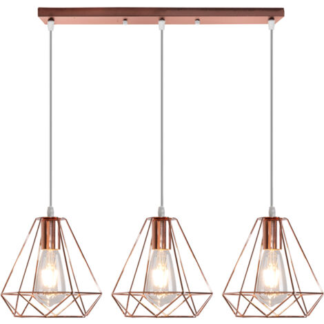Vintage Pendant Lights Ø200MM Diamond Chandelier Retro Industrial Pendant Lights Height Adjustable 3 Lights Pendant Light Rose Gold (1/5)