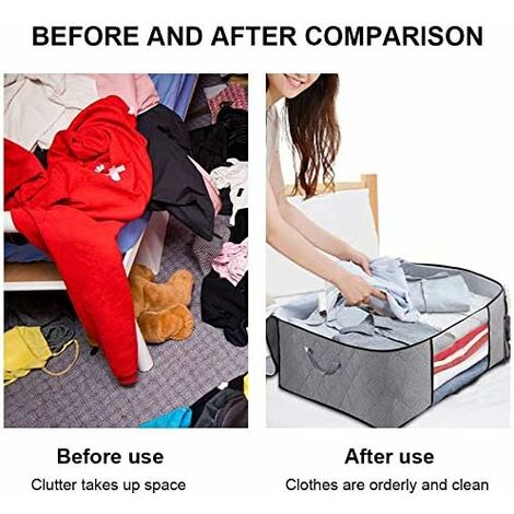 Blankets Grey Large Capacity Under Bed Storage Bag for Comforters Bedding SCM Duvet Storage Bag with Zips Quilts Clothes Four Carry Handles Clear Window Design 