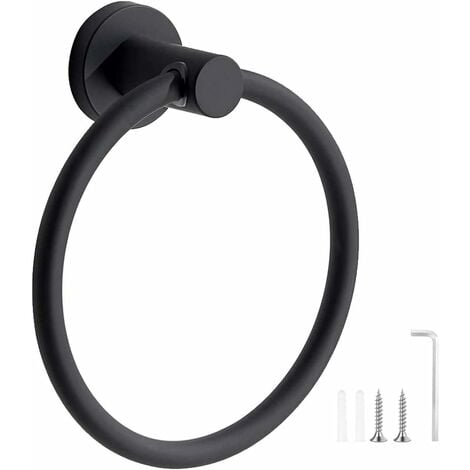 Norcks Black Towel Ring Wall Mounted, Stainless Steel 304 Rubber Round Towel Holder For Bathroom