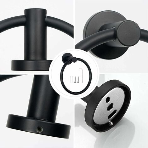 Norcks Black Towel Ring Wall Mounted, Stainless Steel 304 Rubber Round Towel Holder For Bathroom