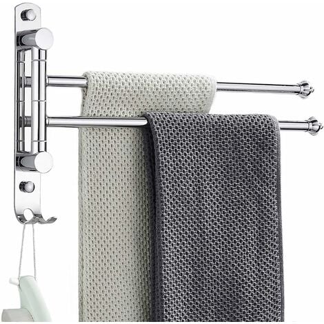 NORCKS Swivel Towel Rail, Towel Holder with 2 Swing Bars for Bathroom,  Stainless Steel Wall-Mounted Swing Towel Holder for Kitchen&Toilet