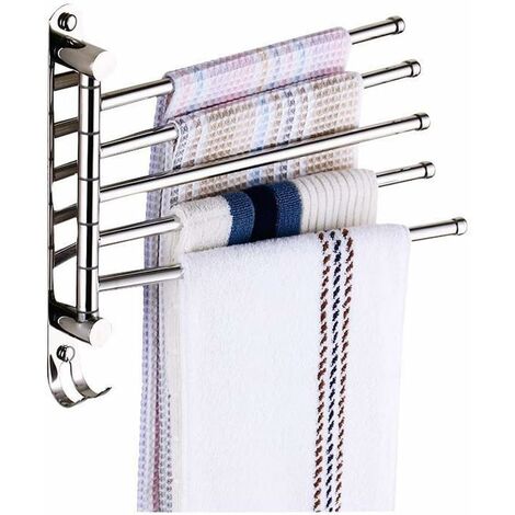 NORCKS Swivel Towel Rail, SUS 304 Stainless Steel Towel Rack with 13.8 Inch  Long Arm of 5 Swivel Bars for Bathroom and Kitchen, Wall Mounted Towel Rack  Holder, Mirrored Finish