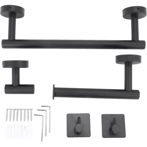 3-Pieces Matte Black Bathroom Hardware Set Stainless Steel Wall Mounte