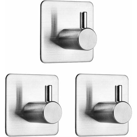 NORCKS Self Adhesive Hooks, 3 Pack Stainless Steel Stick on Wall Door Tower  Hook for Kitchen Bathroom Office Uses, Water and Rust Proof Coat Hook  Without Drilling (Silver)