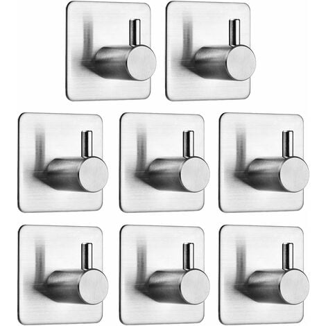 NORCKS Self Adhesive Hooks, 8 Pack Stainless Steel Stick on Wall Door Tower  Hook for Kitchen Bathroom Office Uses, Water and Rust Proof Coat Hook  Without Drilling (Silver)