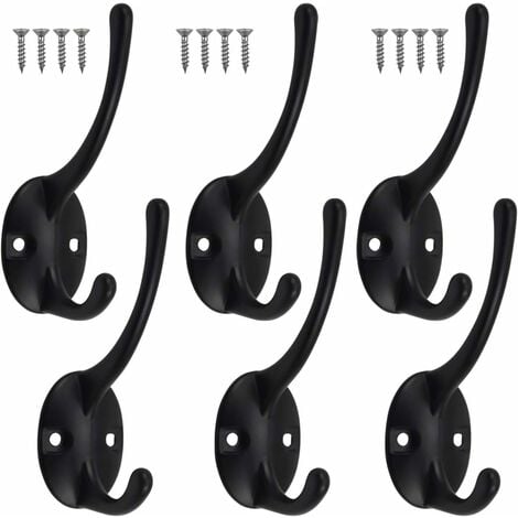 NORCKS Rustic Coat Hooks, 6Pcs Heavy Duty Clothes Hooks Vintage Wall Hat  Hooks, Swan Neck Style Double Hole Standard Hooks with 12 Screws for  Bathroom Bedroom Fitting room, Supports up to 10kg 