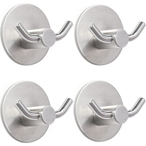 NORCKS Self Adhesive Hooks, 4 Pack of 304 Stainless Steel Bath Towel Hooks  Double Robe Hooks for Bath, Shower, Sticky Hanging Wall Mounted Hanger for Kitchen  Bathrooms, 10 kg