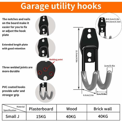 2 Pack Ladder Hook for Garage Organizer, Wall Mount Garage Hooks with  Screws Included, Heavy Duty Ladder Hanger Holder Storage to Hang Ski  Utility