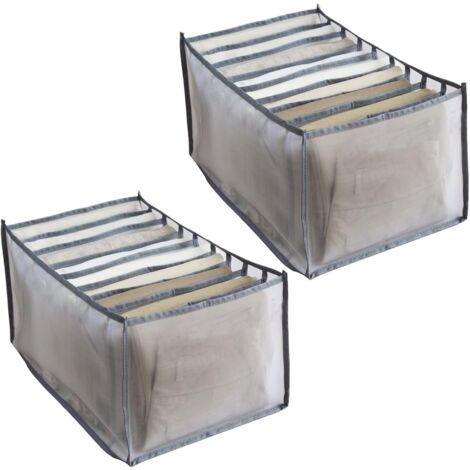 Norcks 2 PCS Clothes Drawer Organizer, 9 Grids, Wardrobe With Jeans Compartment, Mesh Separation Box, Organizer For Home Washed (2X36X25X17Cm) (Grey)