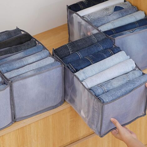 Norcks 2 PCS Clothes Drawer Organizer, 9 Grids, Wardrobe With Jeans Compartment, Mesh Separation Box, Organizer For Home Washed (2X36X25X17Cm) (Grey)
