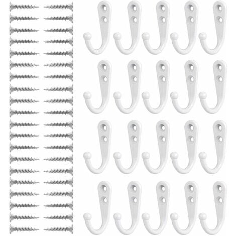 NORCKS 20 Pieces White Coat Hooks Wall Mounted Hooks Vintage Metal Robe  Hangers Mini Double Hole Hooks for Home Office Kitchen Bedroom Door Closet  Wardrobe Key Hat Scarf Clothes Towel Bag Ornament