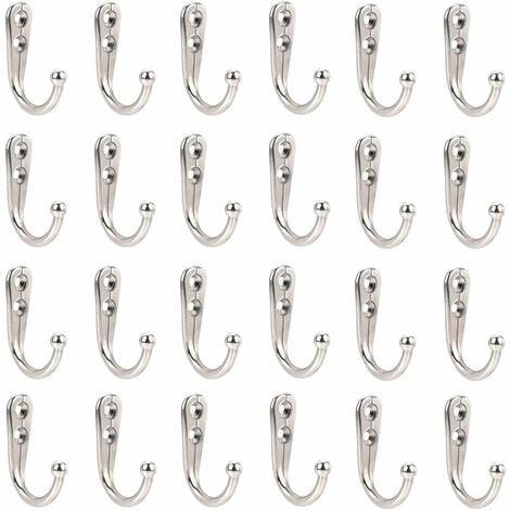 NORCKS Coat Hooks,24 pieces Wall Mounted Metal Coats Hook for Bedroom  Bathroom Kitchen Walls and Back of Door,Single Hook Double Positioning Hole  with Screws Silver