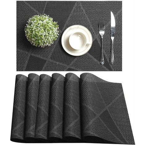 Placemats Set of 6, 19 x 13 inches, Washable Non-Slip Cloth Place Mats,  Farmhouse Imitation Linen Fabric Dining Table Mats (Taupe)