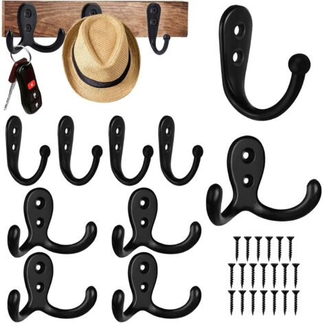NORCKS Vintage Clothes Hooks, 10 Pieces Double Hooks, Single Hooks for  Screwing, Metal Hat Hooks, Double Wall Hooks, Double Hooks Black, Wall  Mounted Hooks, Clothes Hooks Double Hooks (Black)