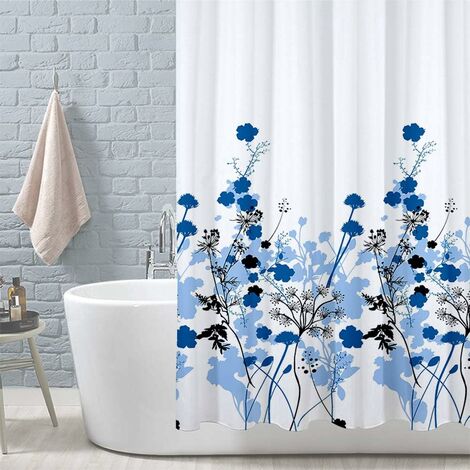 NORCKS Shower Curtain Mould and Mildew Resistant 180 x 180 cm (71 x 71  Inch) 100% Polyester - Flower Pattern - Blue - 2 Pack