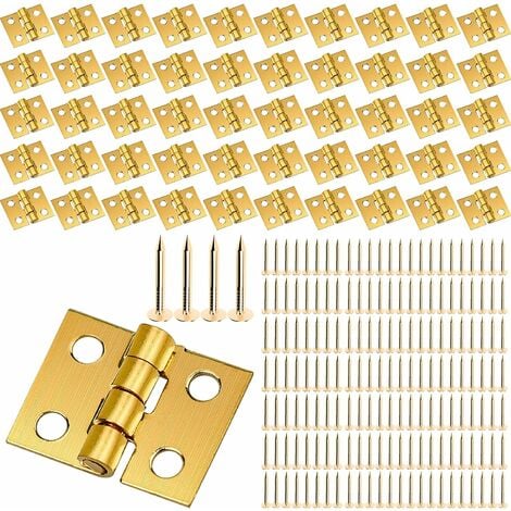 NORCKS 50 Pieces Mini Hinges Retro Butt Hinges with 200 Pieces Replacement  Hinge Screws, with Plastic Contain Box (Gold)