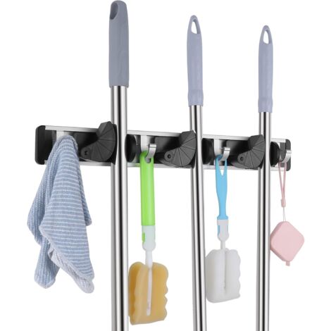 Mop Broom Holder With Hooks, Multi-functional Household Wall