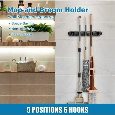 thumbnail image 2 of Wall Mounted Mop Broom Rack Heavy Duty Organizer For Kitchen Laundry Room Garden Storage 2 of 13