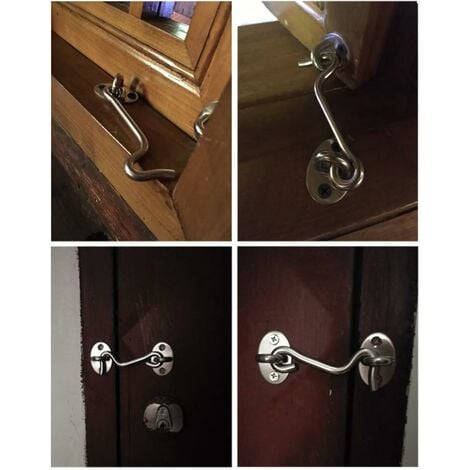 2 Pieces Cabin Hook, Door Latch Hook, Black Stainless Steel Door Hook Lock,  With Mounting Screws, For Window, Barn Door, Shed Door, Garage Door, Black  (7.5cm) GROOFOO